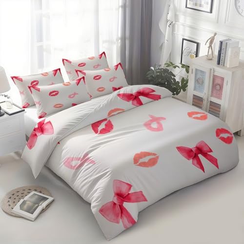 California King Duvet Cover Set Minimalist Bow Lip Print Pattern Soft