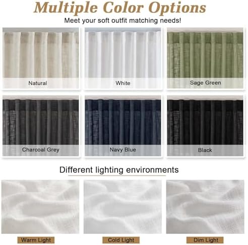 OWENIE White Faux Linen Curtains for Bedroom Living Room 63 Inch