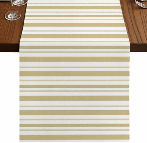 Cream Striped Table Runner 72 Inch Long Dresser Scarves Linen