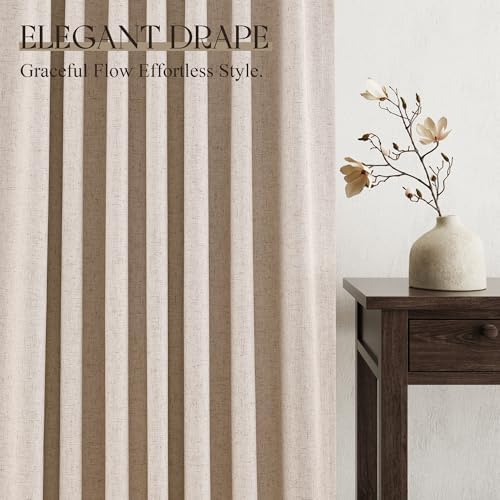 Jowels Oatmeal Linen Blackout Curtains 84 Inches Long for Bedroom