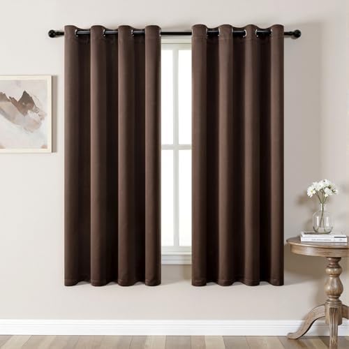 MIULEE Chocolate Brown Blackout Bedroom Curtains Drape 72 Inch Long