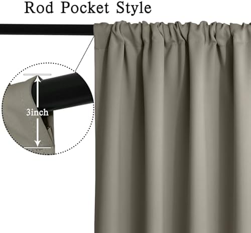 Yakamok Taupe Rod Pocket Blackout Curtains 72 inches Long for Bedroom