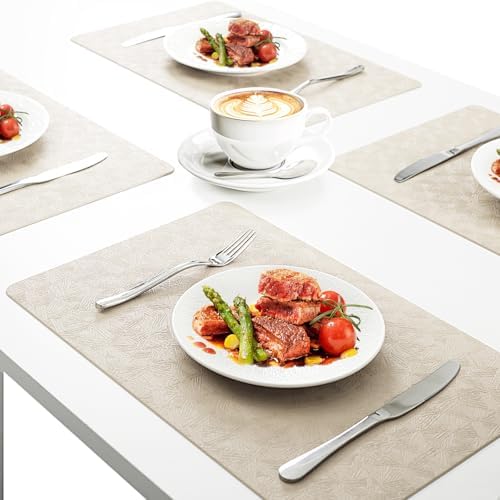 Beige Plastic Vinyl Placemats Set of 6, Waterproof Heat Resistant