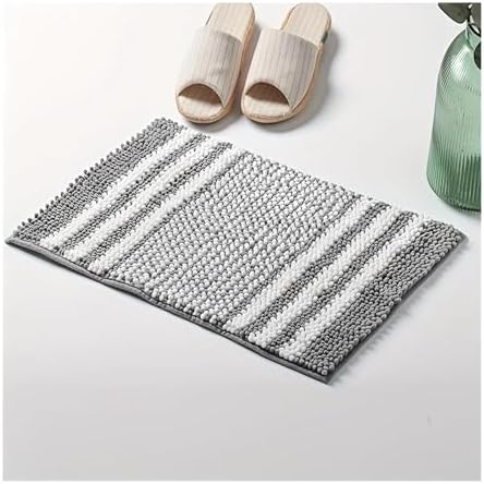 Chenille Bath Rug Set - 2 Soft Non-Slip Bathroom Mats, Striped Design