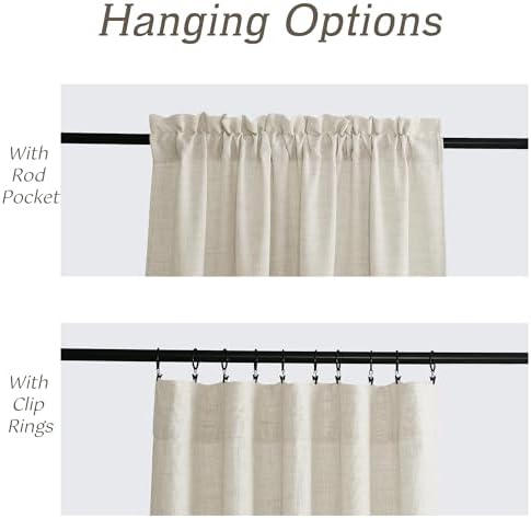 RYB HOME Linen Textured Semi Sheer Curtains 63 inches Long for Living