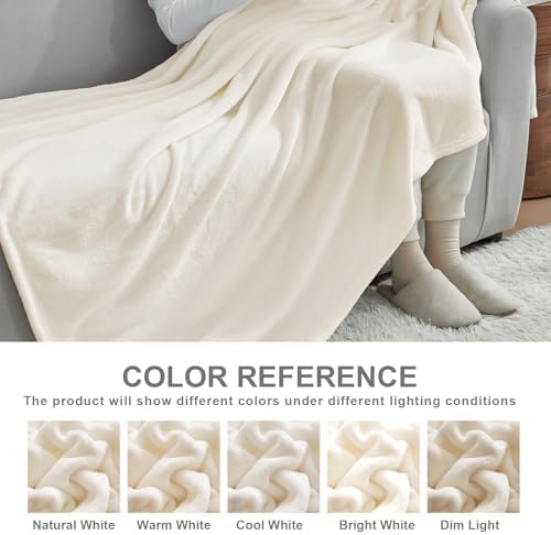 Hansleep Full Beige Fleece Blanket, Soft Flannel Bed Blanket