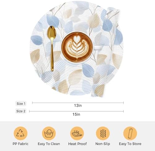 Minimalist Botanical Round Braided Placemats Set of Set of 8 Heat