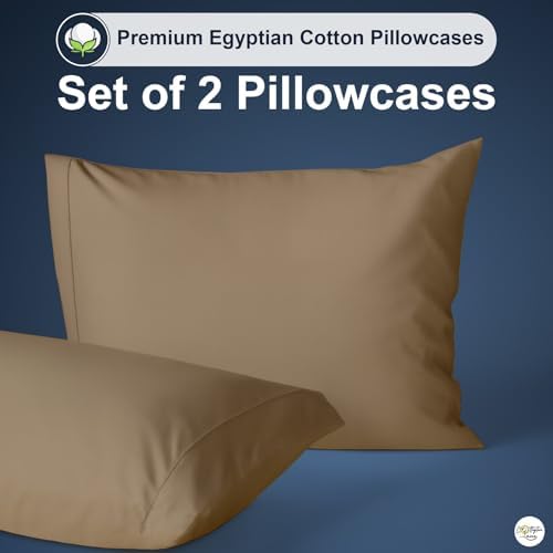100% Egyptian Cotton King Size Pillowcases Set of 2, Taupe Solid