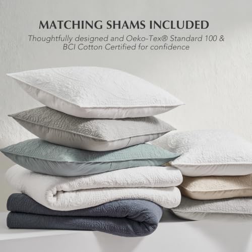 EverGrace 100% Cotton Medallion Stitch Quilt Set, King Size, Birch