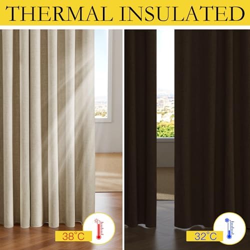 NICETOWN Cream Full Blackout Boho-Chic Linen Curtains 84 inch Long 2