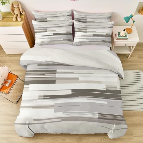 Abstract Duvet Cover Set Queen, 3pc Reversible Lines Stripes Printed