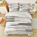 Abstract Duvet Cover Set Queen, 3pc Reversible Lines Stripes Printed