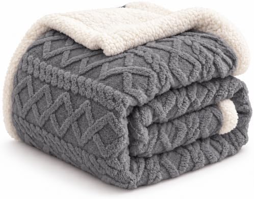 Twin Reversible Sherpa Fleece Soft Blanket for Bed,Grey,70"x80"