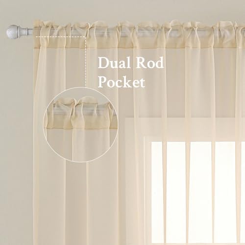 MIULEE 2 Panels Sheer Curtains for Living Room 54 X 96 Inches Cream