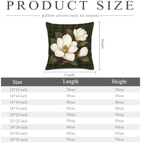 InkRain Magnolia Pillow Cover Dark Green Plaid White Bud Branch 22x22