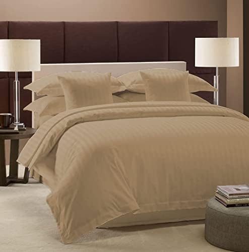 Taupe Stripes Duvet Cover Set Super Queen Soft Double Brushed 3 Piece