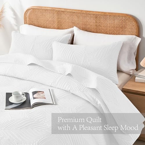 OARAGE Queen Quilt Bedding Set Soft Lightweight White Bedspread with