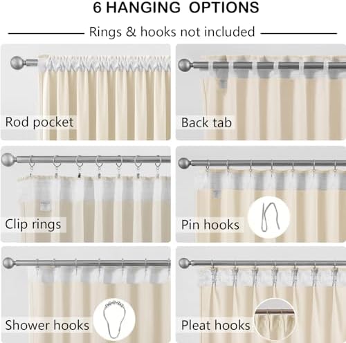 SMILETIME 52" x 96" Ivory White Back Tab Velvet Curtains, 2-Panel Set