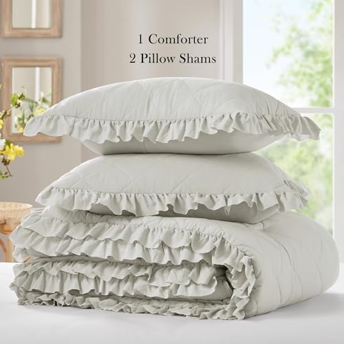 Degrees of Comfort Ruffle Edge Comforter Set - Full/Queen Gray