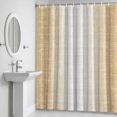 Modern Fabric Texture Shower Curtain Farmhouse Beige Gradient Linen