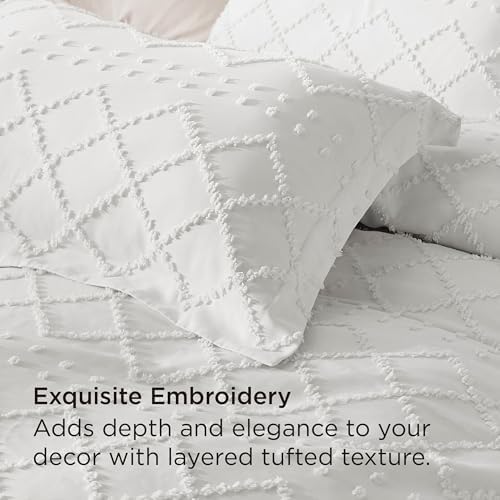 Bedsure White Boho Cal King Duvet Cover, Soft Vintage Embroidery
