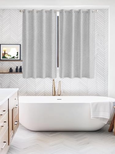 Grey Window Curtains Panels with Silver Grommet, Modern Solid Textured