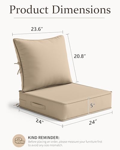 Outdoor Deep Seat Patio Cushions Set, 24×24×5 Inch Water Resistant &