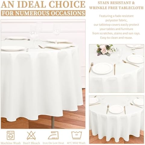 Showgeous 90 Inch Ivory Round Tablecloths, Polyester Table Covers
