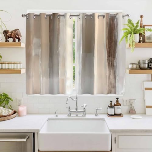 63 Inch Curtains 2 Panel Set, Brown Grey Grommets Window Treatment