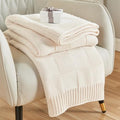 CozeCube Cream White Knitted Checkered Throw Blanket 50"X60"