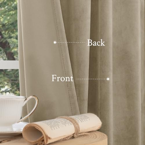LAMIT Taupe Velvet Curtains 72 Inches Long for Living Room, 2 Panels