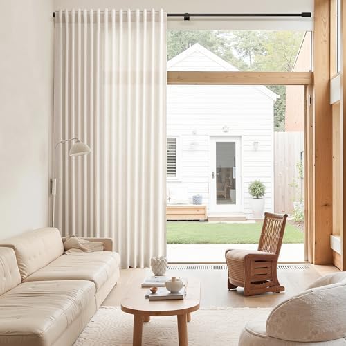Nanspring Linen Curtains 84 Inch Long for Living Room Beige 2 Panels