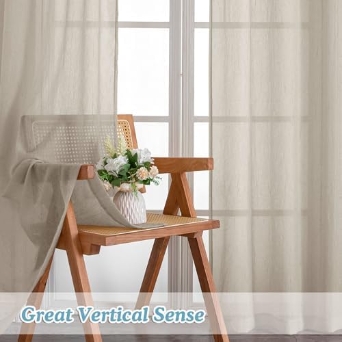 Chyhomenyc Crushed Sheer Taupe Curtains 63 Inch Length 2 Panels, Light