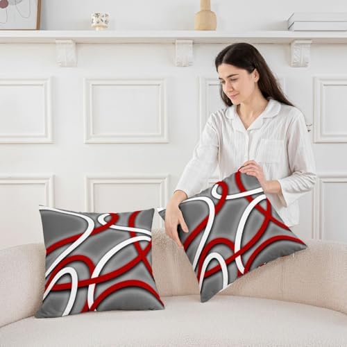 Erosebridal Set of 2 Red Grey Circle Throw Pillow Covers 18x18 Inch