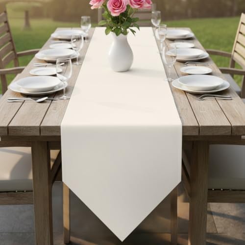 Beige Table Runner 108 inches Long Cream Solid Color Background