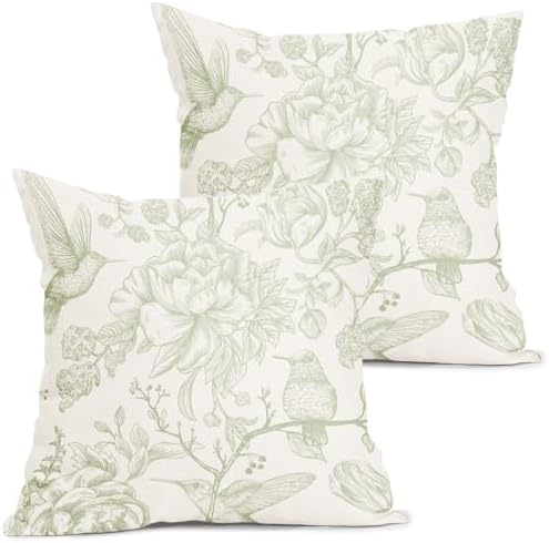 Chinoiserie Green White Floral Pillow Covers 22X22 Inch French Country