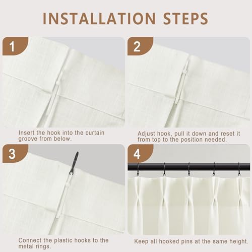 Cream Pinch Pleated Curtains 63 Inch Length for Living Room