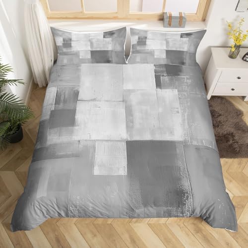 jejeloiu Abstract Duvet Cover Queen Size Boys Girls Gray Ombre Bedding