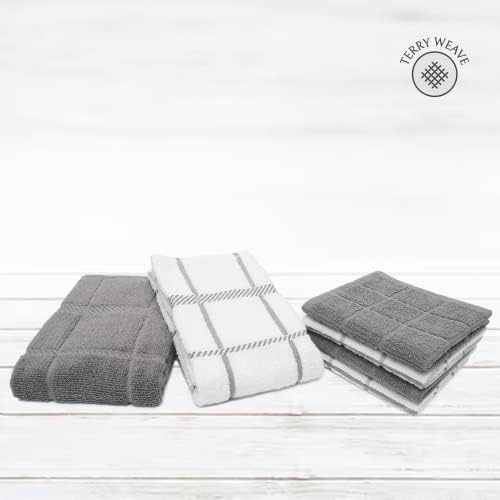 100% Cotton Terry Dish Cloth & Dish Towel, 6 Pack, Super Soft and