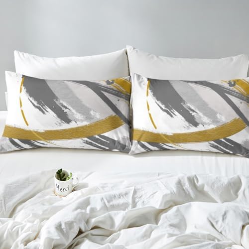 Erosebridal Grey Beige Gray Bedding Full Size Brush Strokes Oil