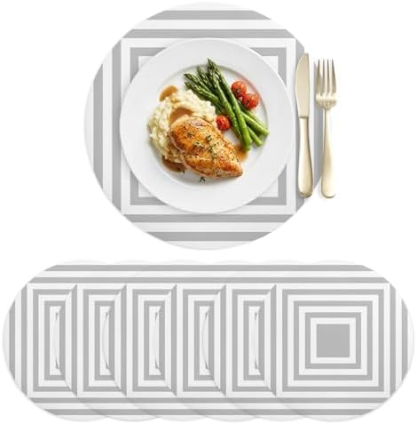 Minimalist Concentric Squares Faux Leather Placemats Set of 6, 15in