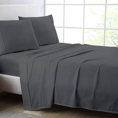 Dark Grey Full Flat Sheet Only, Soft 100% Cotton Top Sheets