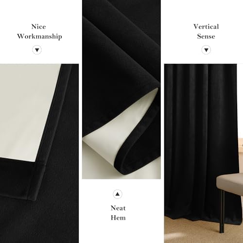 NICETOWN 100% Blackout Black 120 inch Long Velvet Curtains for