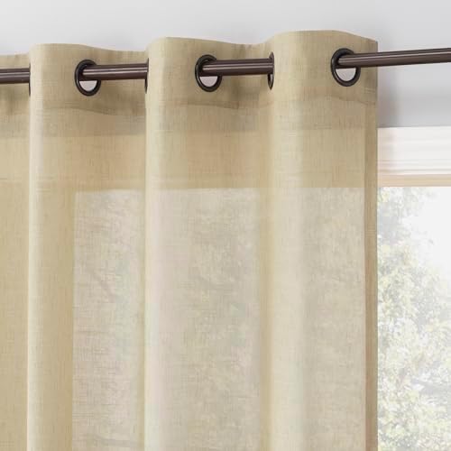 Archaeo Slub Textured Linen Blend Grommet Top Curtain, 52" W x 63" L