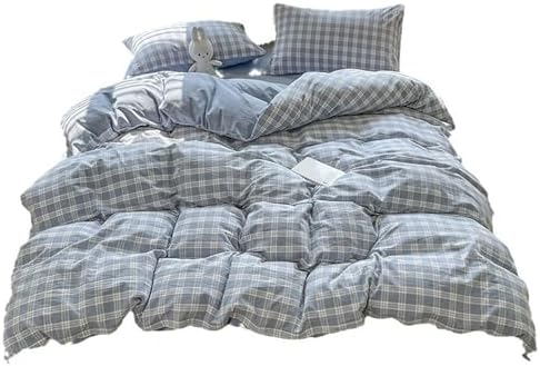 Modern Gingham Grid Duvet Cover Set, 100% Washed Cotton Plaid Boho