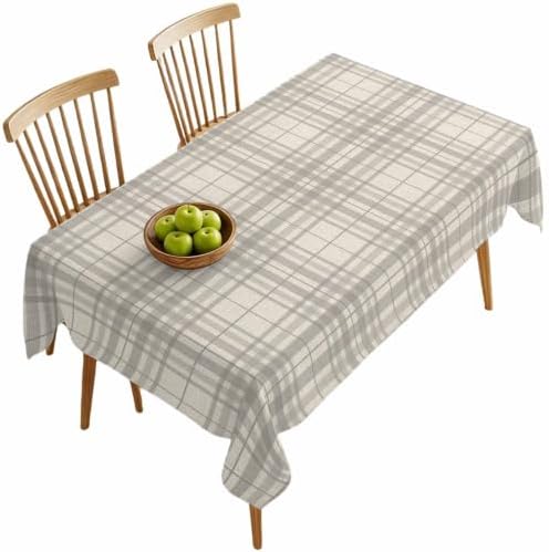 Minimalist Gray Stripe on Beige Rectangle Tablecloth 60x120 Inches