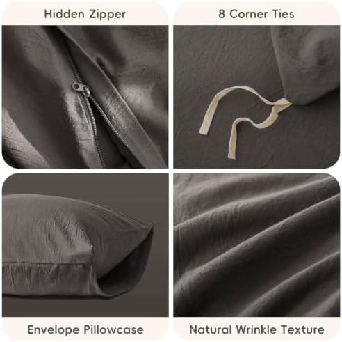 JIYUAN California King Washed Cotton Duvet Cover Set, Relaxed Linen