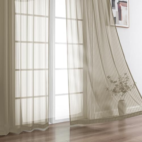OWENIE Taupe Sheer Curtains - 84 Inches Long 2 Panels Set for Living