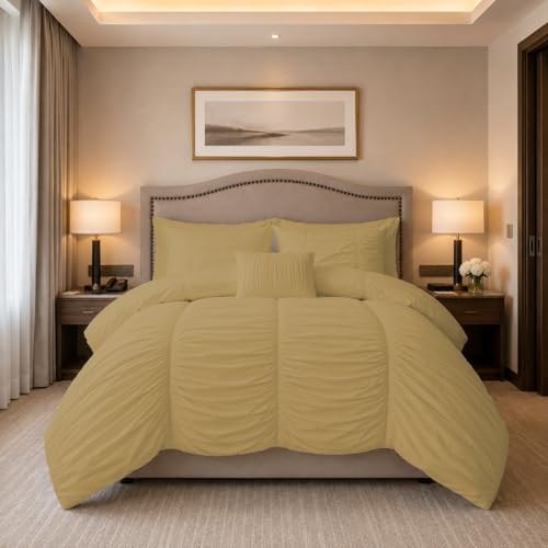 BedDecor 3 Piece Ruched Pattern Duvet Set with Zipper & Corner Ties