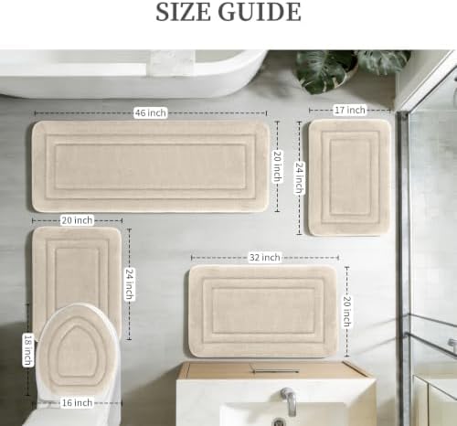 YIHOUSE 5-Piece Towel-Like Memory Foam Bathroom Rug Set, Beige